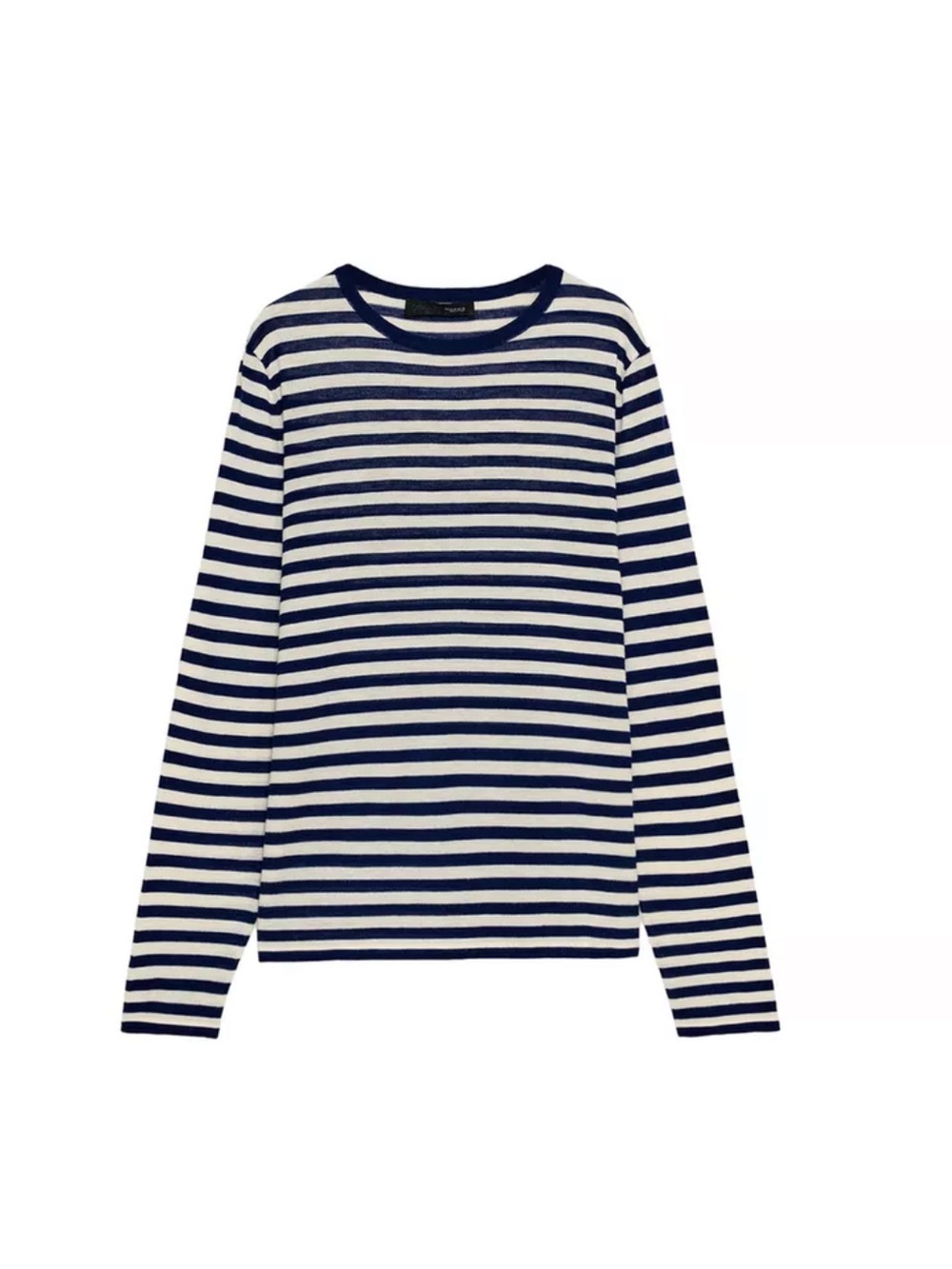 Zara Navy and White Striped Crewneck Sweater